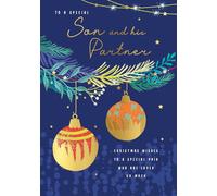 Piccadilly Greetings Christmas Card To a Special Son & His Partner Baubles - 9 x 6 inches