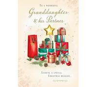 Piccadilly Greetings Christmas Card To a Wonderful Granddaughter & her Partner Gift pile - 9 x 6 inches