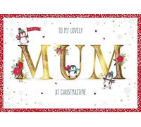 Piccadilly Greetings Christmas Card To My Lovely Mum Penguin type Text - 9 x 6 inches