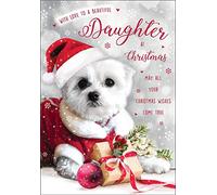 Piccadilly Greetings Cute (Photo) Christmas Card Daughter, white|brown|red, 9 x 6 inches