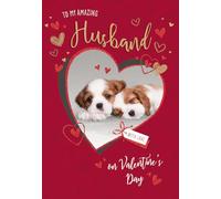 Piccadilly Greetings Cute Valentines Day Card, Husband, Cute Puppies - 9 x 6 inches