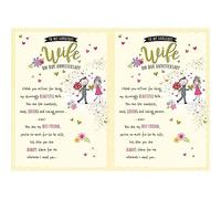 Piccadilly Greetings Gorgeous Wife On Our Anniversary Card - Piccadilly Cards - 9 x 6.25 Inches,green|peach|beige (Pack of 2)