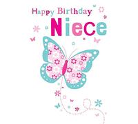 Piccadilly Greetings Group Ltd PRETTY COLOURFUL BUTTERFLY & FLOWERS NIECE BIRTHDAY GREETING CARD,pink|white|blue|grey,7 x 5