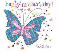 Piccadilly Greetings Happy Mother's Day Card, Colourful Butterfly Design with Loving Message