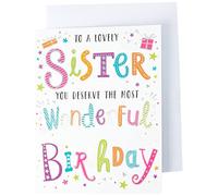 Piccadilly Greetings Modern Birthday Card Sister - 8 x 6 inches - Regal Publishing,black|pink|yellow|gold|green