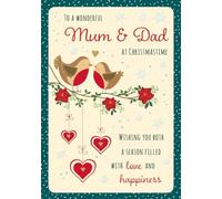Piccadilly Greetings Modern Christmas Card, Couple Mum & Dad, 2 robins - 7 x 5 inches