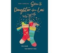 Piccadilly Greetings Modern Christmas Card, Couple Son & Daughter In Law, Stockings - 9 x 6 inches