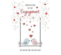 Piccadilly Greetings Modern Engagement Card Engagement - 7 x 5 inches,white red pink blue