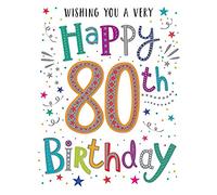 Piccadilly Greetings Modern Milestone Age Happy Birthday Card 80th - Regal Publishing,orange|grey|pink|green,8 x 6 inches