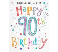 Piccadilly Greetings Modern Milestone Age Happy Birthday Card 90th - 8 x 6 inches - Regal Publishing, red|grey|yellow|green