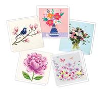 Piccadilly Greetings Pastel Floral Female Blank Cards Multipack | Pack of 5 assorted Cards | 16 x 16 cm | Includes White Envelopes | Made in UK