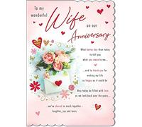 Piccadilly Greetings Piccadilly 9" x 6" - (A20222) Wife Anniversary Card - Hearts and Roses, White
