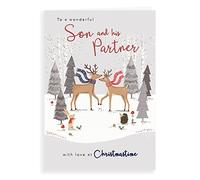 Piccadilly Greetings Piccadilly Greetings Character Christmas Card Son & Partner,White, - 9 x 6 inches