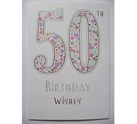 Piccadilly Greetings PRETTY GLITTER COATED FLOWERS 50TH BIRTHDAY 50TH BIRTHDAY GREETING CARD