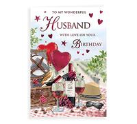 Piccadilly Greetings Regal Publishing Traditional Birthday Card Husband - 9 x 6 inches,Dark Red