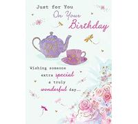 Piccadilly Greetings Sweet Wishes Tea Set Birthday Greeting Card - Teapot & Cup - 7 x 5 Inches