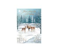 Piccadilly Greetings Traditional Christmas Card, From All of Us, Deer family - 9 x 6 inches