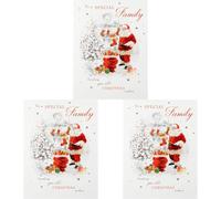 Piccadilly Greetings Traditional Christmas Card To A Family - 8 x 6 inches (Pack of 3)