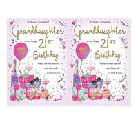 Piccadilly Greetings Traditional Milestone Age Birthday Card Age 21 Granddaughter - 10 x 7 inches (Pack of 2)