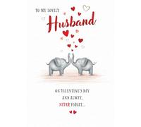 Piccadilly Greetings Valentines Day Card, Lovely Husband, Elephants - 9 x 6 inches