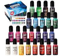 Alcohol Ink Set - New Improved Formula - 24 Highly Saturated Alcohol Inks - Fast-Drying and Permanent Inks - Versatile Alcohol Ink for Epoxy Resin, Tumblers, Fluid Art Painting, Glass, Metal etc