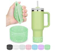 PICcircuit Silicone Boot for Stanley Cup 20-40oz & Hydroflask 12-24oz, Glitter Bottom Protector Tumbler Accessory, Green (2PCS)