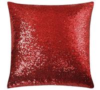 PiccoCasa 1 Pc Sequin Throw Pillow Cover, 45x45cm, Glitzy Decorative Cushion Cover, Shiny Sparkling Satin Square Pillowcase Cover for Livingroom Decor Wedding Party, Red