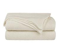 PiccoCasa 100% Cotton Knit Blanket Twin Size,Solid Lightweight Decorative Throws and Blankets,Soft Knitted Throw Blanket for Sofa Couch, Beige 60" x 78"