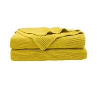 PiccoCasa 100% Cotton Knit Throw Blanket,Solid Lightweight Decorative Throws and Blankets,Soft Knitted Throw Blanket for Sofa Couch, Yellow, 50" x 60"