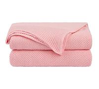 PiccoCasa 100% Cotton Knit Throw Blanket,Solid Lightweight Decorative Throws and Blankets,Soft Knitted Throw Blanket for Sofa Couch, Pink 50" x 70"