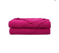 PiccoCasa 100% Cotton Knit Throw Blanket,Solid Lightweight Decorative Throws and Blankets,Soft Knitted Throw Blanket for Sofa Couch, Fuchsia 50" x 60"