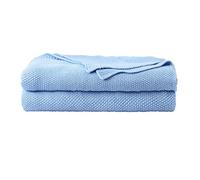 PiccoCasa 100% Cotton Knit Throw Blanket,Solid Lightweight Decorative Throws and Blankets,Soft Knitted Throw Blanket for Sofa Couch, Pale Blue 50" x 60"