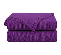 PiccoCasa 100% Cotton Knit Throw Blanket,Solid Lightweight Decorative Throws and Blankets,Soft Knitted Throw Blanket for Sofa Couch, Purple, 50" x 60"