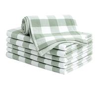 PiccoCasa 100% Cotton Terry Kitchen Towels Set of 6 Buffalo Plaid (13 x 29 Inch) Soft Absorbent Drying Dish Towels for Kitchen Cooking - Green, White