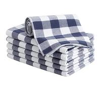 PiccoCasa 100% Cotton Terry Kitchen Towels Set of 6 Buffalo Plaid (13 x 29 Inch) Soft Absorbent Drying Dish Towels for Kitchen Cooking - Blue, White