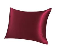 PiccoCasa 100% Silk Pillowcase for Hair and Skin, Both Side 400 Thread Count 19 Momme Silk Pillow Cases with Hidden Zipper, 1 Pc Bright Red 50x75cm