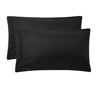 PiccoCasa Brushed Microfiber Pillowcases 2 Pack Soft Breathable Pillow Covers with Embroidery, Pillow Case Covers with Zipper Closure Black 50 x 65cm