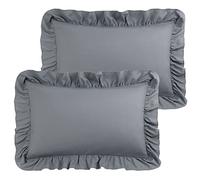 PiccoCasa Brushed Ruffle Pillowcases 2 Pack, Soft Breathable Pillow Covers with Envelope Closure, 4inch Hem Microfiber Pillow Case Dark Grey 50x65cm