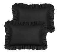 PiccoCasa Brushed Ruffle Pillowcases 2 Pack, Soft Breathable Pillow Covers with Envelope Closure, 4inch Hem Microfiber Pillow Case Black 50x75cm