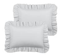 PiccoCasa Brushed Ruffle Pillowcases 2 Pack, Soft Breathable Pillow Covers with Envelope Closure, 4inch Hem Microfiber Pillow Case Light Grey 50x65cm