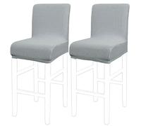 PiccoCasa Dining Chair Covers Set of 2, Stretch & Removable Bar Stool Covers for Pub Counter - Height Side Chair Covers with Square Lattice, Washable Chair Slipcovers Light Grey