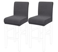 PiccoCasa Dining Chair Covers Set of 2, Stretch & Removable Bar Stool Covers for Pub Counter - Height Side Chair Covers with Square Lattice, Washable Chair Slipcovers Grey