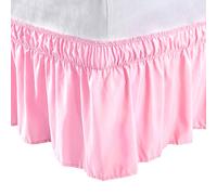 PiccoCasa Elasticated Bed Skirt Ruffled Bed Base Wrap Around Bed Valance Sheet, Brushed Microfiber Bedding Sheet Frame with 38cm Ruffle (Double, Pink)