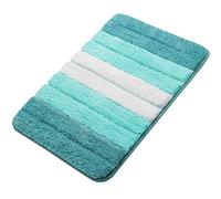 PiccoCasa Extra Soft & Absorbent Non Slip Bath Mat, 50 x 80cm, Turquoise Microfiber Striped Rug, Machine Wash & Dry