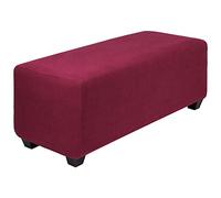 PiccoCasa High Stretch Ottoman Cover with Elastic Bottom, Soft Slipcover Jacquard Fabric Small Checks Rectangle Storage Stool Cover Furniture Covers Burgundy X-Large
