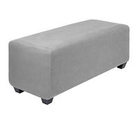 PiccoCasa High Stretch Ottoman Cover with Elastic Bottom, Soft Slipcover Jacquard Fabric Small Checks Rectangle Storage Stool Cover Furniture Covers Light Gray Large