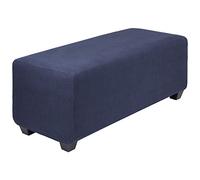 PiccoCasa High Stretch Ottoman Cover with Elastic Bottom, Soft Slipcover Jacquard Fabric Small Checks Rectangle Storage Stool Cover Furniture Covers Navy Blue Large