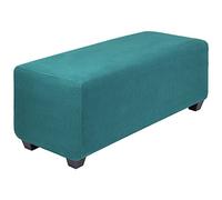 PiccoCasa High Stretch Ottoman Cover with Elastic Bottom, Soft Slipcover Jacquard Fabric Small Checks Rectangle Storage Stool Cover Furniture Covers Peacock Blue X-Large