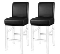 PiccoCasa Pack of 2 Bar Stool Covers, Waterproof Dining Chair Covers for Home Kitchen Dining Room Pub Counter, PU Leather Soft Removable Chair Cover Slipcover Protector Black