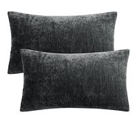 PiccoCasa Pack of 2 Decorative Cushion Covers for Sofa Bedroom, 12x20 Inches (30x50cm) Chenille Throw Pillow Covers Water Repellent - Black Throw Cushion Covers with Invisible Zipper